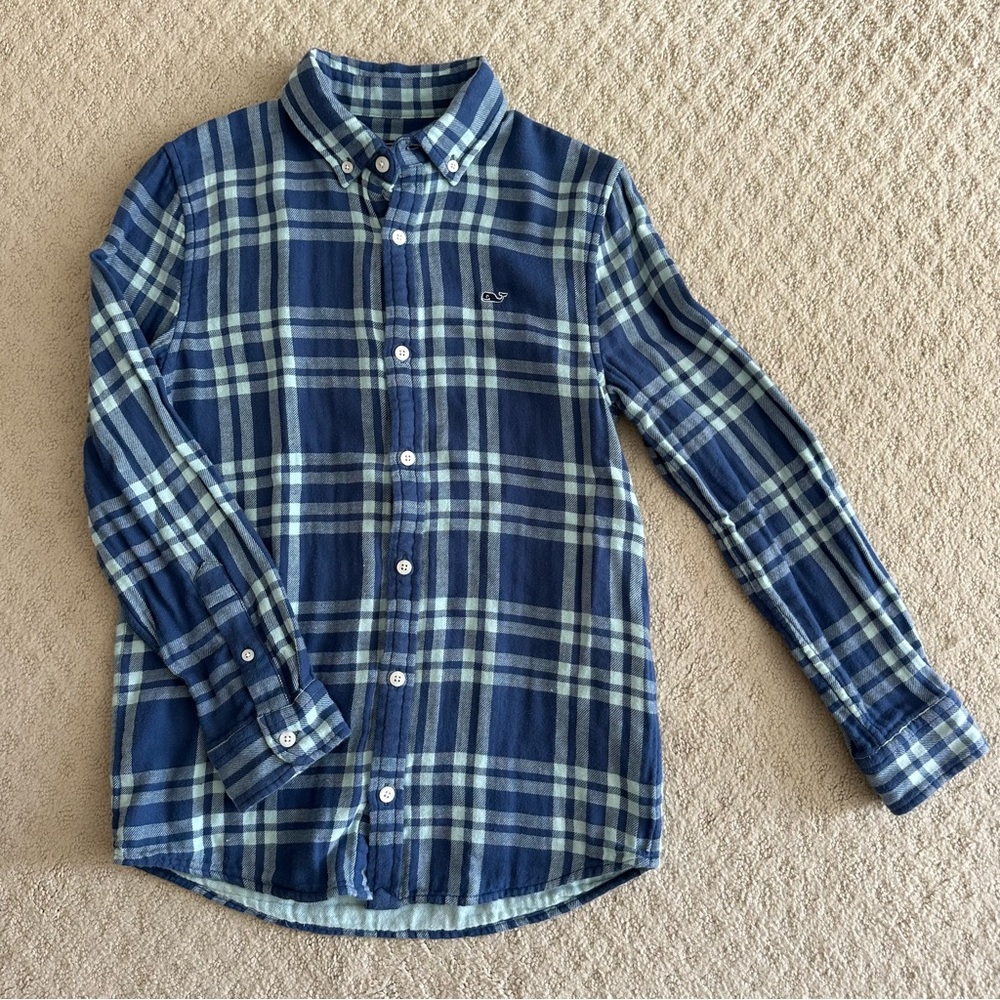 Vineyard Vines Navy & Light Blue Plaid Flannel Shirt Button-Down Shirt Size M